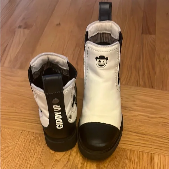 White and Black Ankle Boots with Leather Accents - Picture 3 of 5